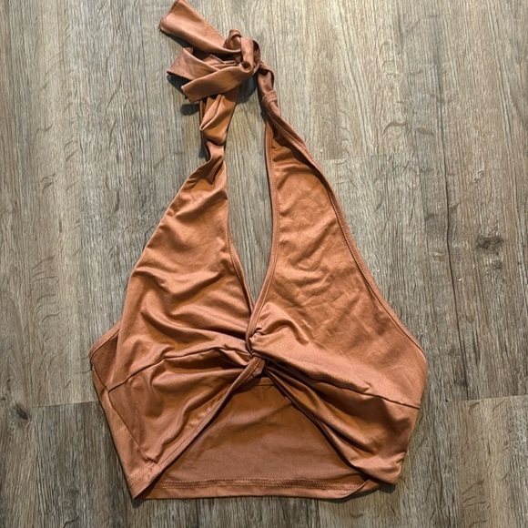 BROWN HALTER CROP TIE TANK (M) - Picture 1 of 4